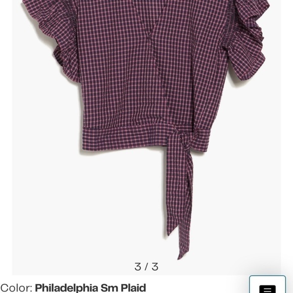 Madewell flutter sleeve, side tie, wrap blouse in plaid. - Picture 8 of 16